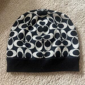Vintage Coach Black & Silver Logo Knit Beanie